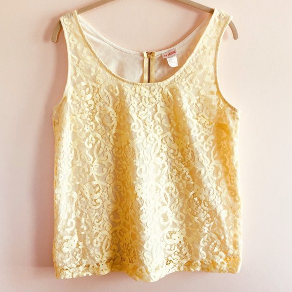 H&M Tops - H&M Conscious Yellow Lace Tank Top M | Floral Sheer Overlay